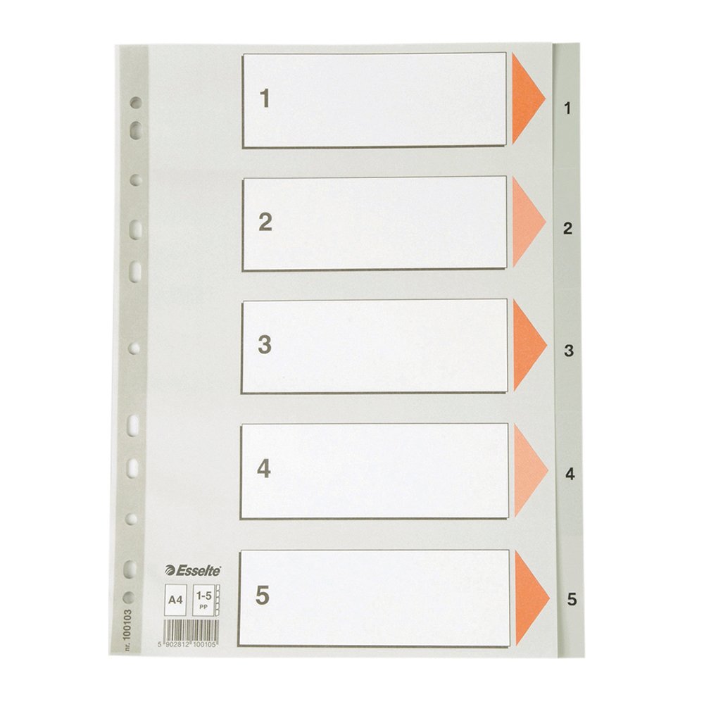 Index din plastic Esselte, A4, index 1-5 Index din plastic Esselte, A4, index 1-5