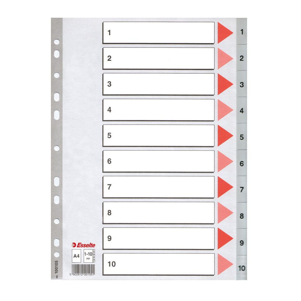 Index din plastic Esselte, A4, index 1-10 Index din plastic Esselte, A4, index 1-10
