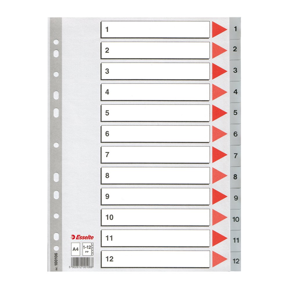 Index din plastic Esselte, A4, index 1-12 Index din plastic Esselte, A4, index 1-12
