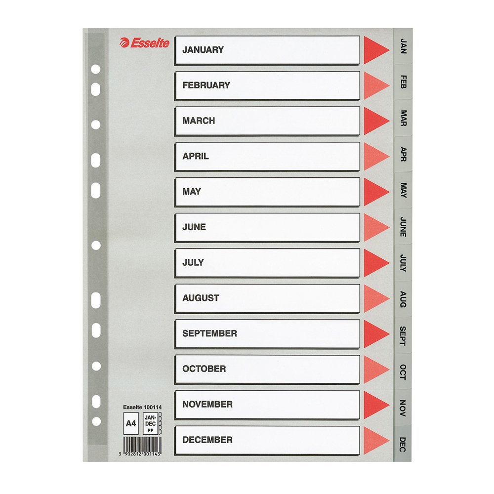 Index din plastic Esselte, A4, index Ianuarie-Decembrie Index din plastic Esselte, A4, index Ianuarie-Decembrie