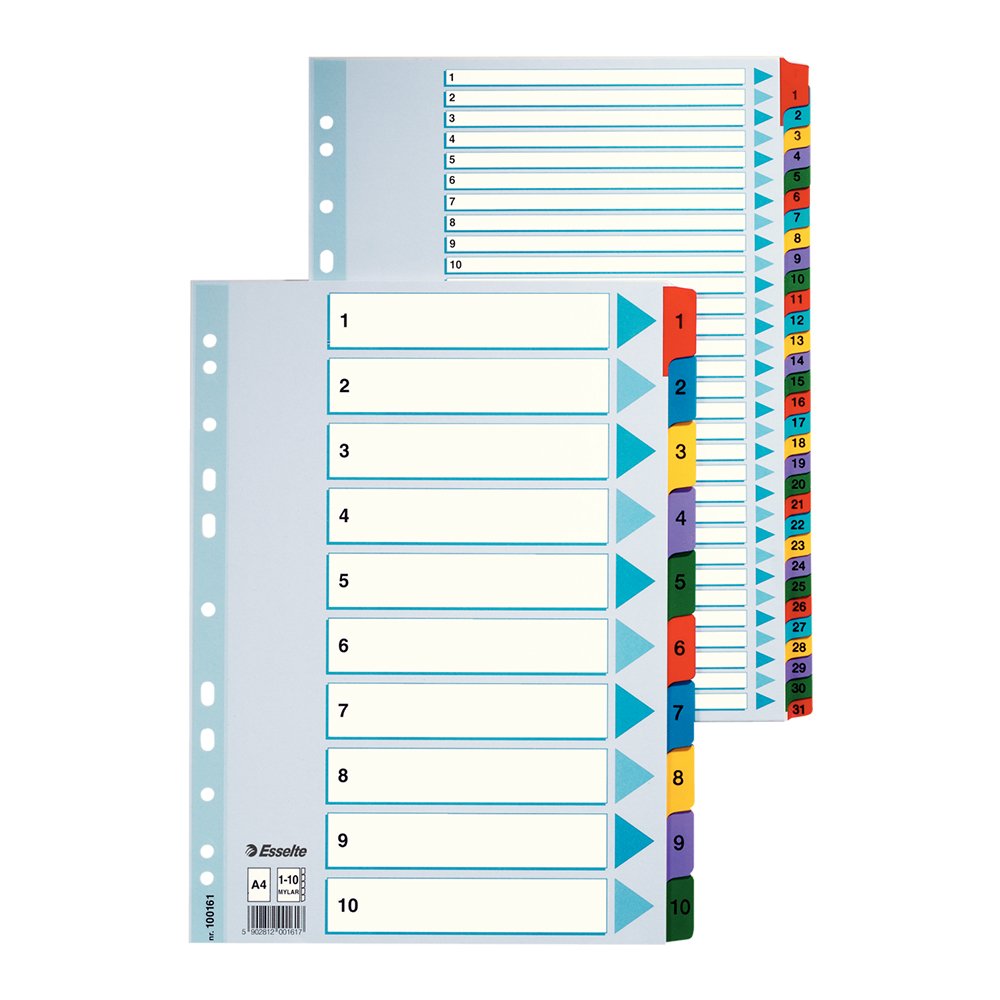 Index IAN-DEC, Esselte, Mylar, carton cu taste laminate, A4, multicolor Index IAN-DEC, Esselte, Mylar, carton cu taste laminate, A4, multicolor