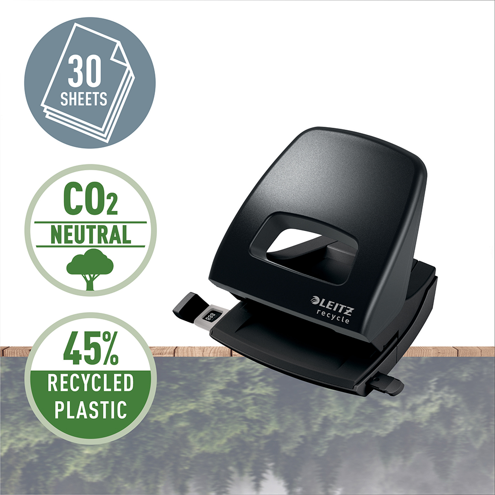 Perforator plastic Leitz Recycle NeXXt Series, 30 coli, negru Perforator plastic Leitz Recycle NeXXt Series, 30 coli, negru