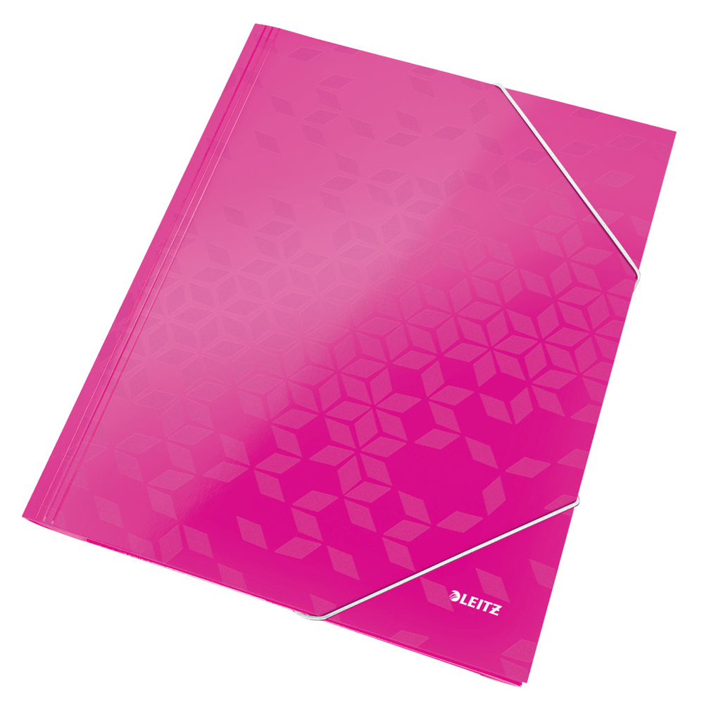 Mapa cu elastic Leitz WOW, carton laminat, A4, 250 coli, roz Mapa cu elastic Leitz WOW, carton laminat, A4, 250 coli, roz