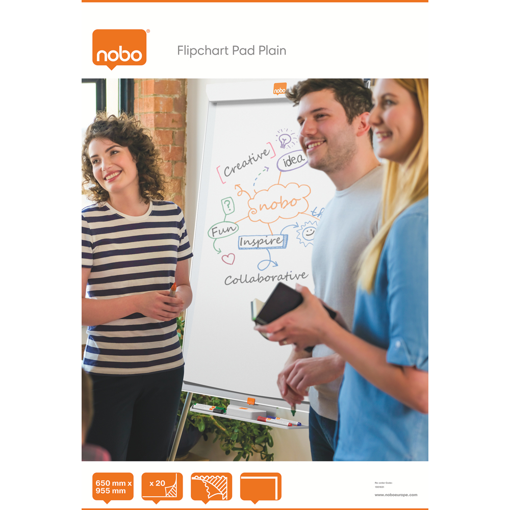 Hartie pentru flipchart NOBO, 65x95.5 cm, 20 coli, simpla Hartie pentru flipchart NOBO, 65x95.5 cm, 20 coli, simpla