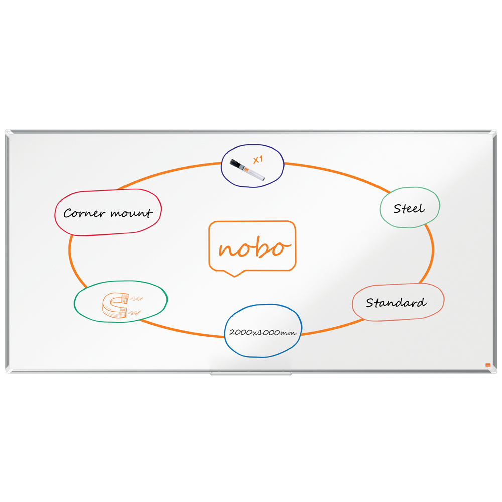 Tabla NOBO Premium Plus, otel lacuit, 200x100 cm, magnetica, include marker si tavita, alb Tabla NOBO Premium Plus, otel lacuit, 200x100 cm, magnetica, include marker si tavita, alb