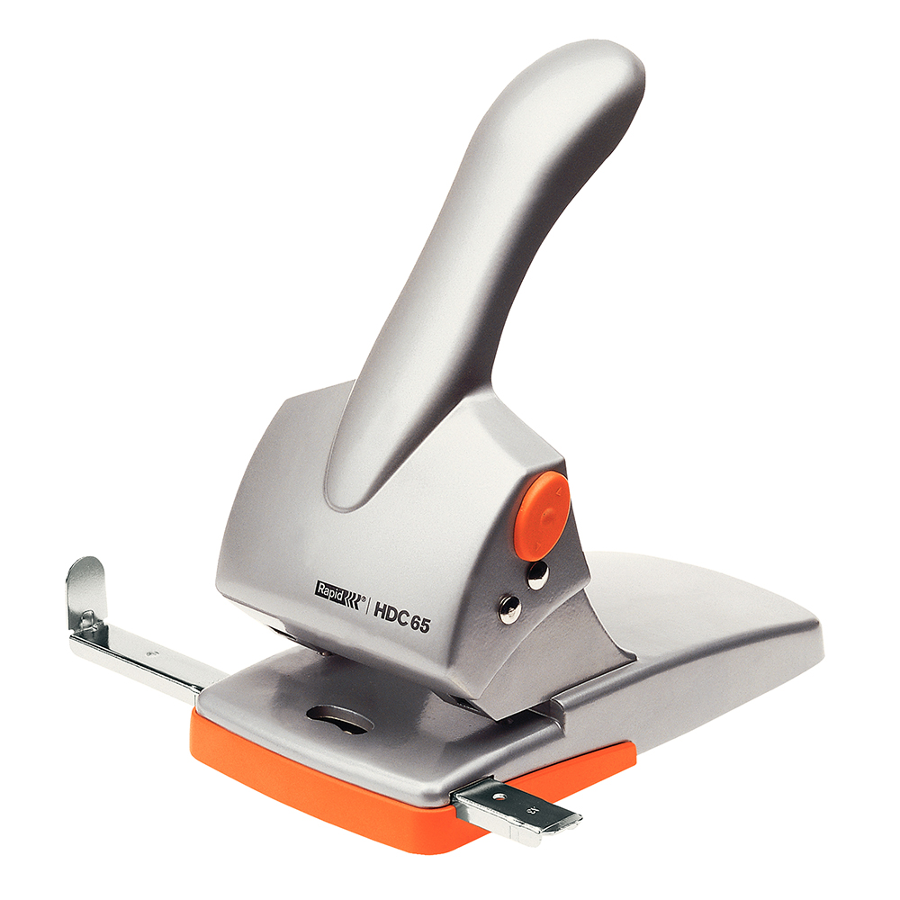 Perforator de mare capacitate Rapid HDC65, 65 coli, metalic, cutie, argintiu-portocaliu Perforator de mare capacitate Rapid HDC65, 65 coli, metalic, cutie, argintiu-portocaliu