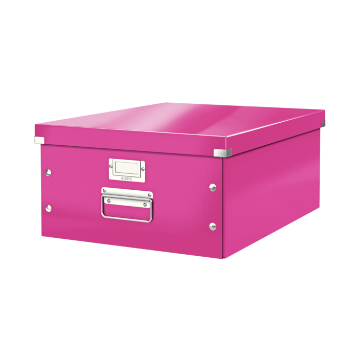 Cutie depozitare Leitz WOW Click & Store, carton laminat, mare, pliabila, roz Cutie depozitare Leitz WOW Click & Store, carton laminat, mare, pliabila, roz