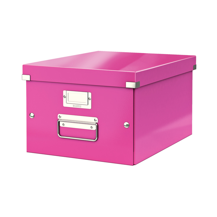 Cutie depozitare Leitz WOW Click & Store, carton laminat, medie, roz Cutie depozitare Leitz WOW Click & Store, carton laminat, medie, roz