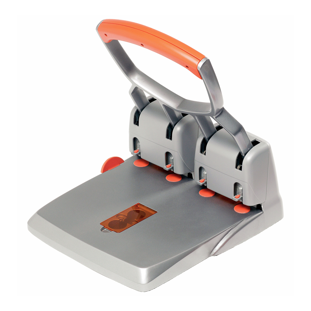 Perforator de mare capacitate Rapid Supreme HDC150, 4 perforatii, 150 coli, metalic, cutie, argintiu-portocaliu Perforator de mare capacitate Rapid Supreme HDC150, 4 perforatii, 150 coli, metalic, cutie, argintiu-portocaliu