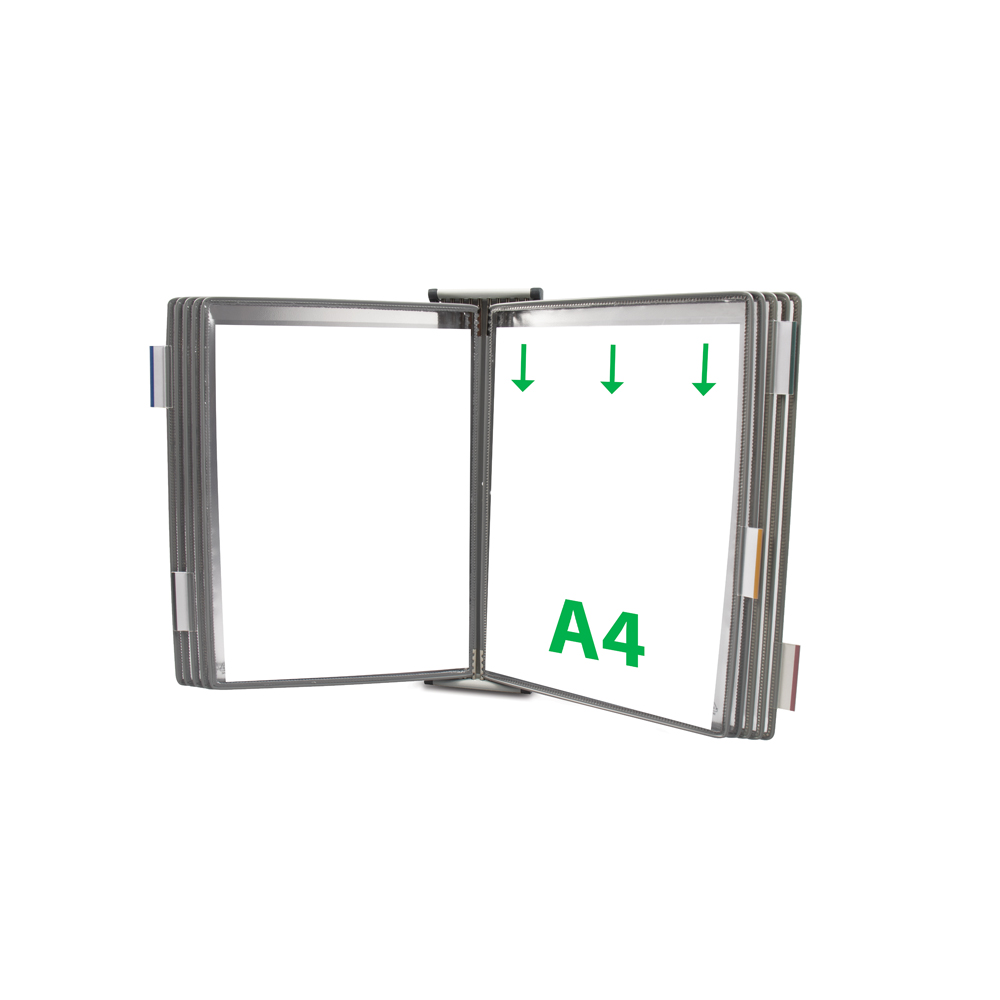 Kit complet Tarifold, din otel, pentru perete, A4, 10 display-uri, gri Kit complet Tarifold, din otel, pentru perete, A4, 10 display-uri, gri