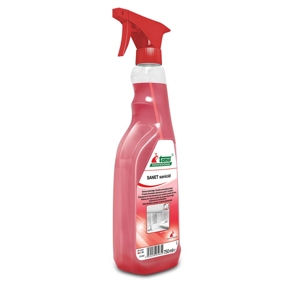 Detergent pentru baie Sanet Sanicid Spray 750 ml, utilizare usoara, specific spatiilor sanitare Detergent pentru baie Sanet Sanicid Spray 750 ml, utilizare usoara, specific spatiilor sanitare