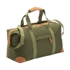 Recycled canvas duffle bag. Adjustable and removable shoulder strap with metal buckles