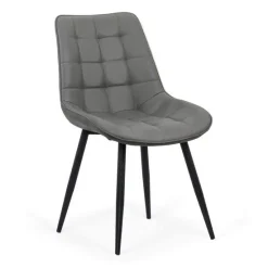 Scaun de bucatarie din piele ecologica si cadru metalic negru BUC 206P gri