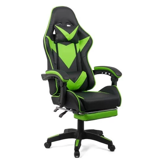 Scaun gaming cu spatar reglabil si suport picioare verde/negru OFF 299 Scaun gaming cu spatar reglabil si suport picioare verde/negru OFF 299