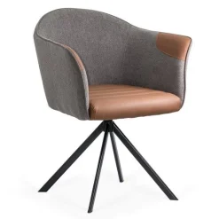Scaun modern rotativ 360 piele/textil maro/gri BUC 0222